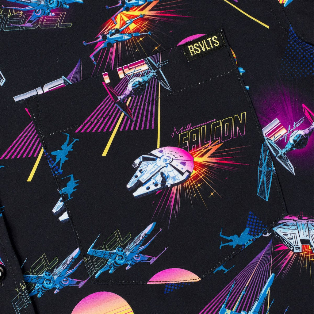RSVLTS Synthwave Dogfight KUNUFLEX Short Sleeve Shirt in Black — detail 6