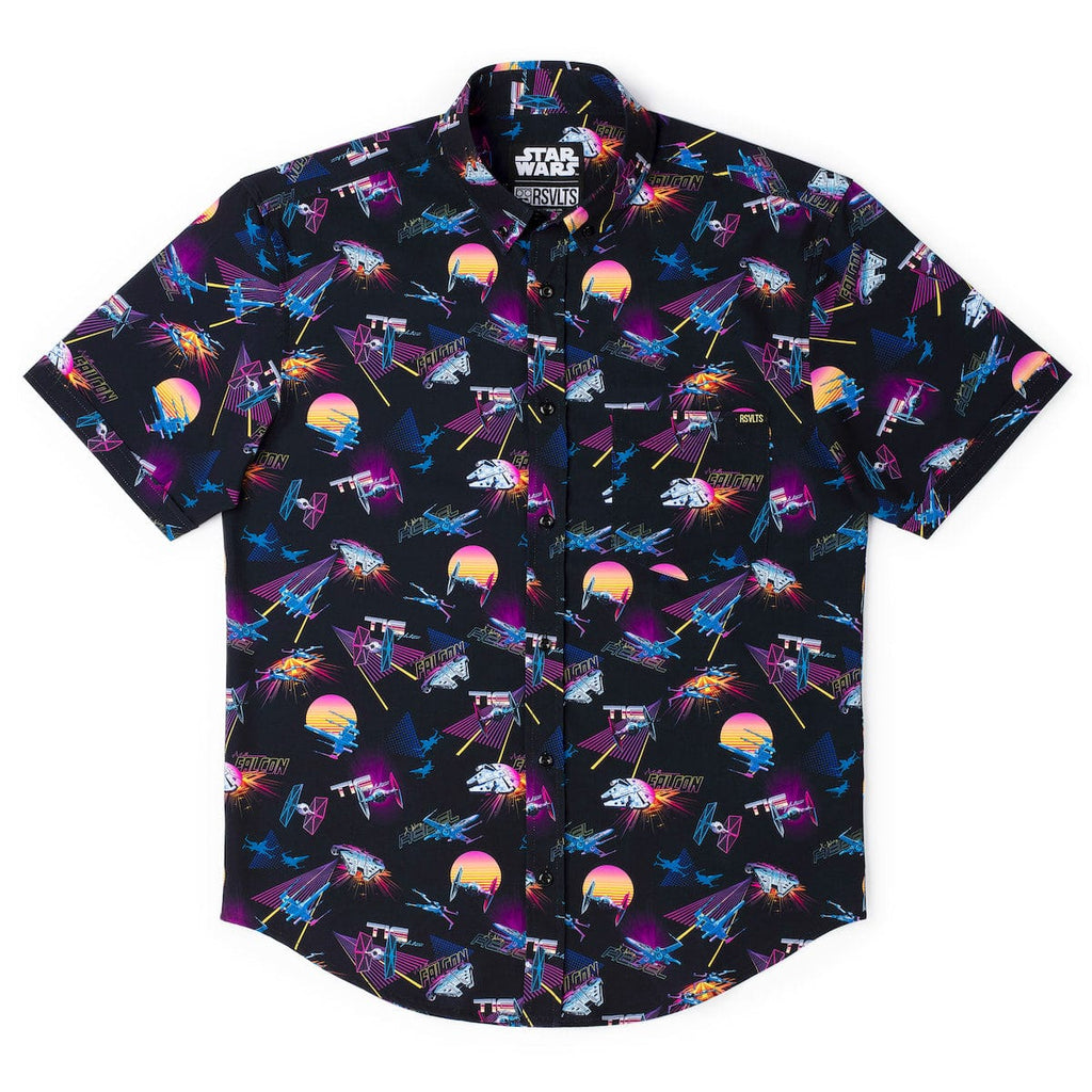 RSVLTS Synthwave Dogfight KUNUFLEX Short Sleeve Shirt in Black — detail 8