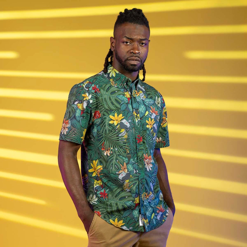 RSVLTS Trop & 'Lock KUNUFLEX Short Sleeve Shirt in Green — detail 6