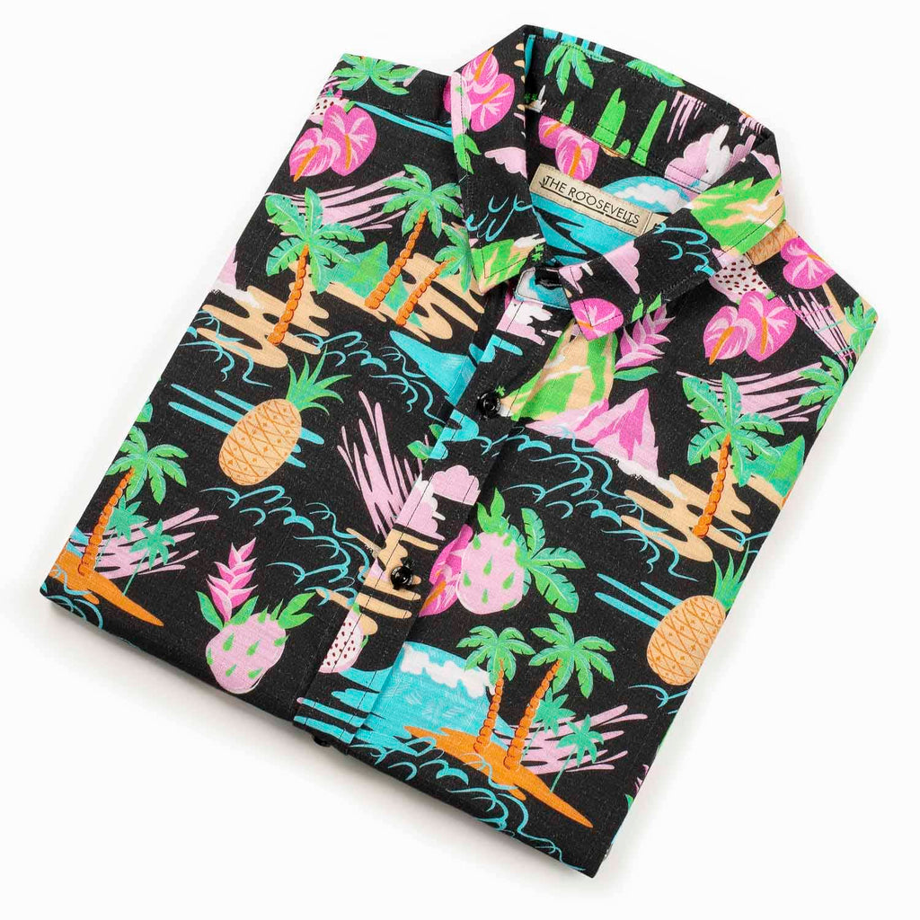 RSVLTS Neon Vacay Bamboo Short Sleeve Shirt in Black — detail 11
