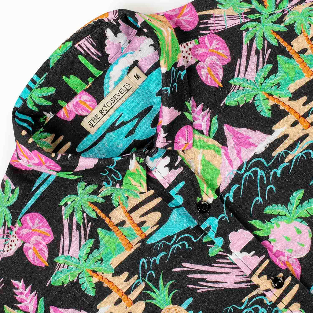 RSVLTS Neon Vacay Bamboo Short Sleeve Shirt in Black — detail 9