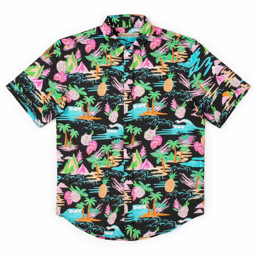 RSVLTS Neon Vacay Bamboo Short Sleeve Shirt in Black — detail 8