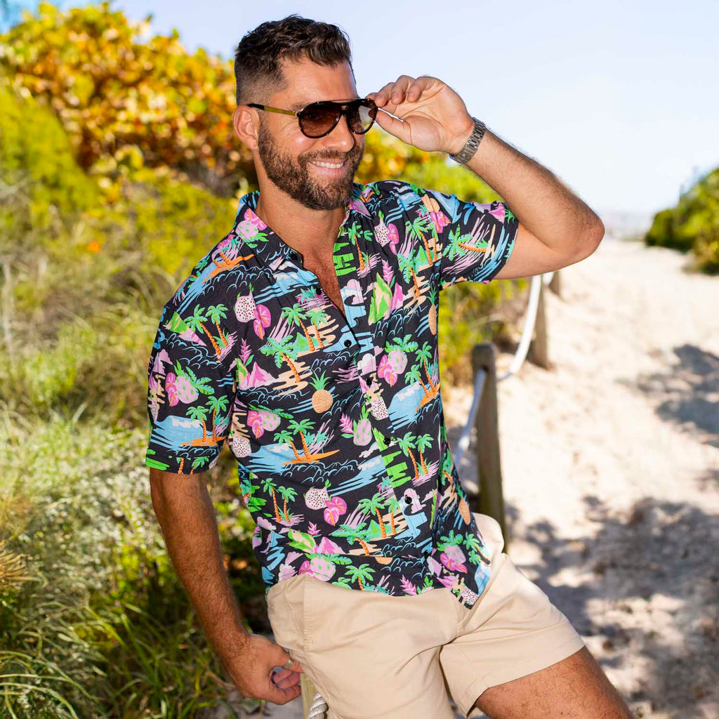 RSVLTS Neon Vacay Bamboo Short Sleeve Shirt in Black — detail 5