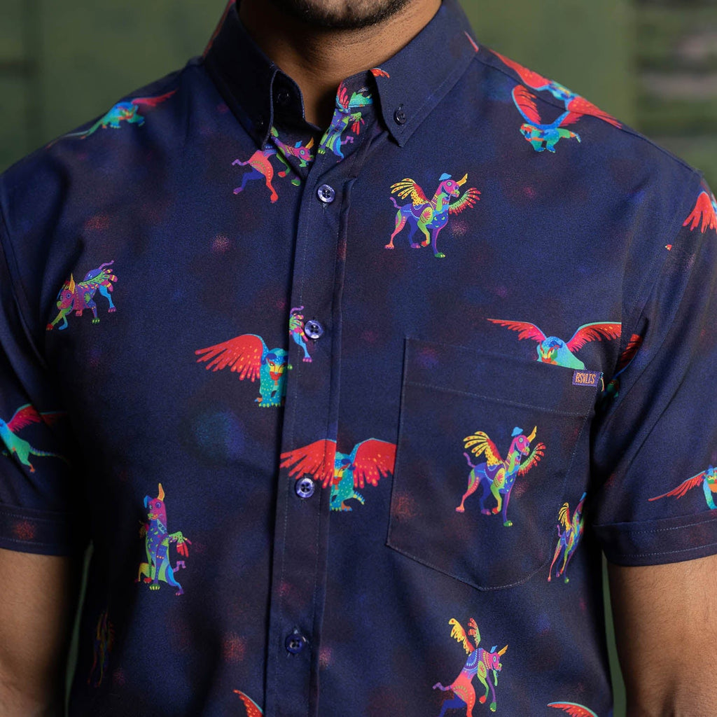 RSVLTS Dante y Pepita KUNUFLEX Short Sleeve Shirt in Purple — front view