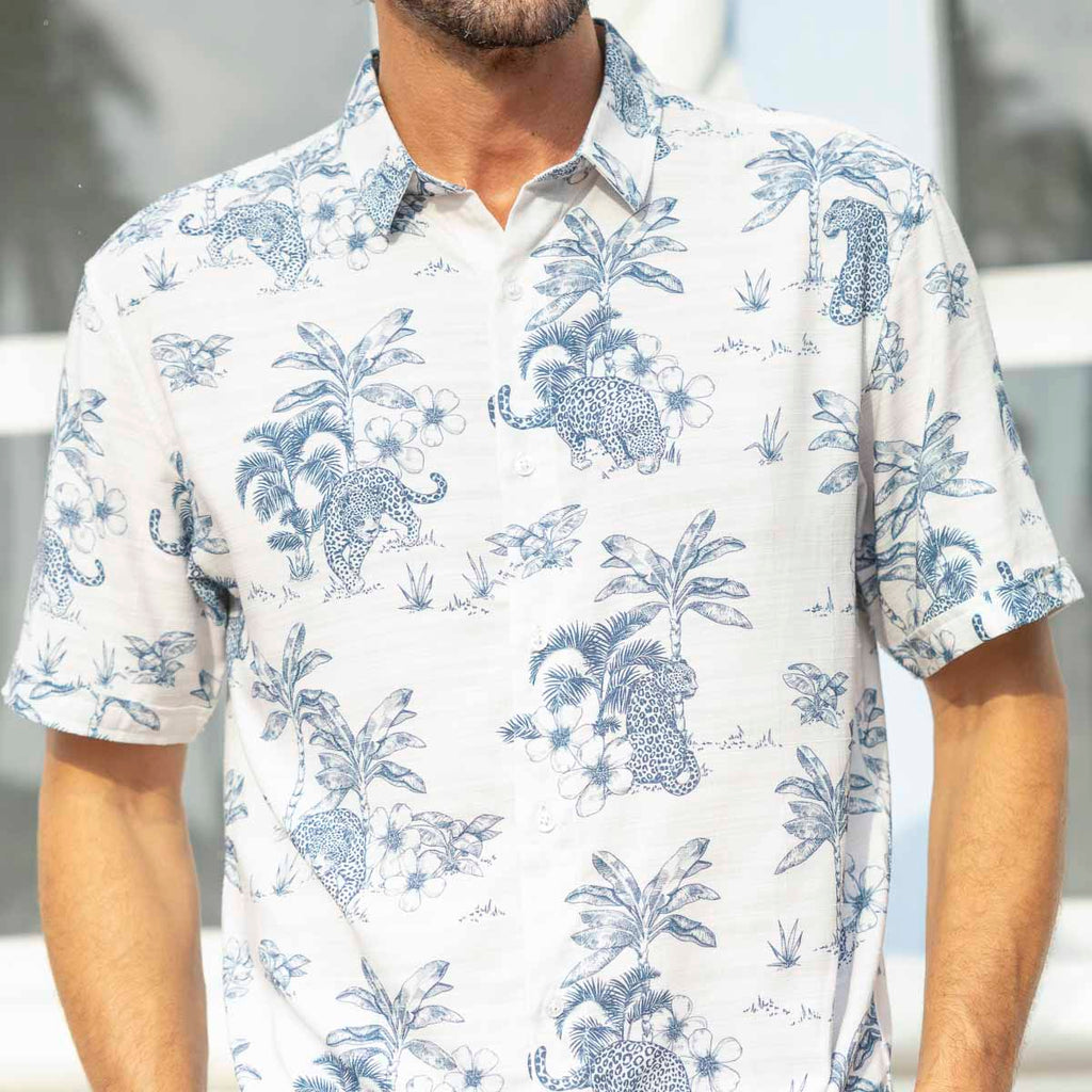 RSVLTS Moves Like Jaguar Bamboo Short Sleeve Shirt in Gray — front view