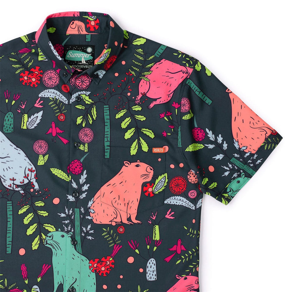 RSVLTS Ca-py-baaraah KUNUFLEX Short Sleeve Shirt in Gray — front view