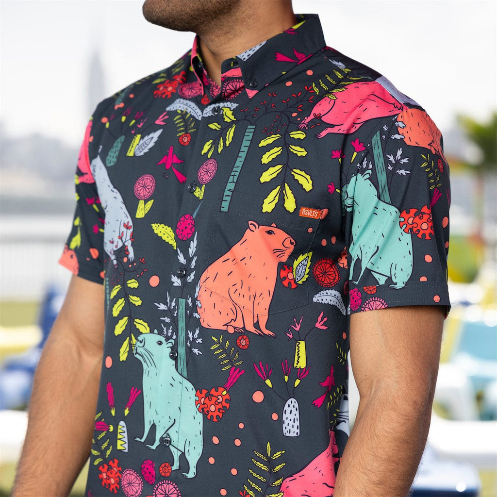 RSVLTS Ca-py-baaraah KUNUFLEX Short Sleeve Shirt in Gray — detail 2