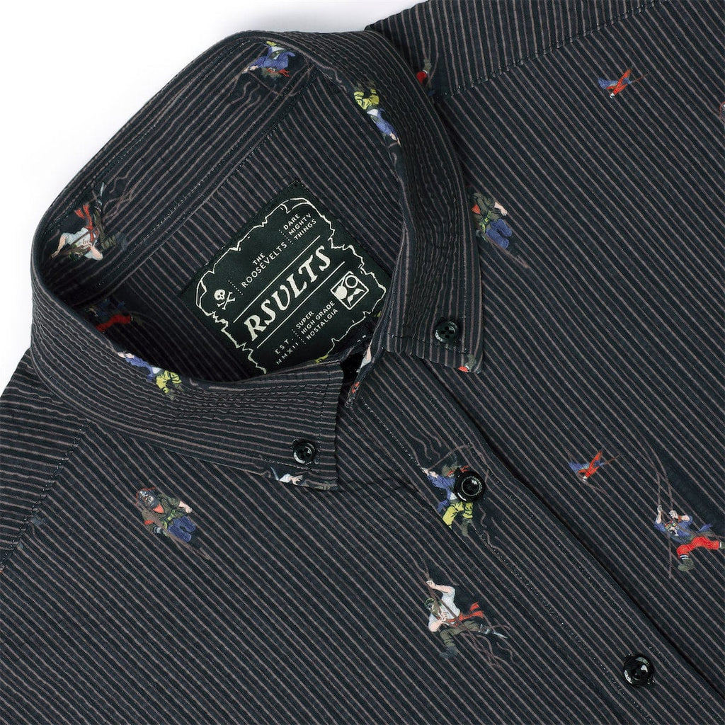 RSVLTS Shiver Me Timbers Stretch Seersucker Short Sleeve Shirt in Black — detail 6