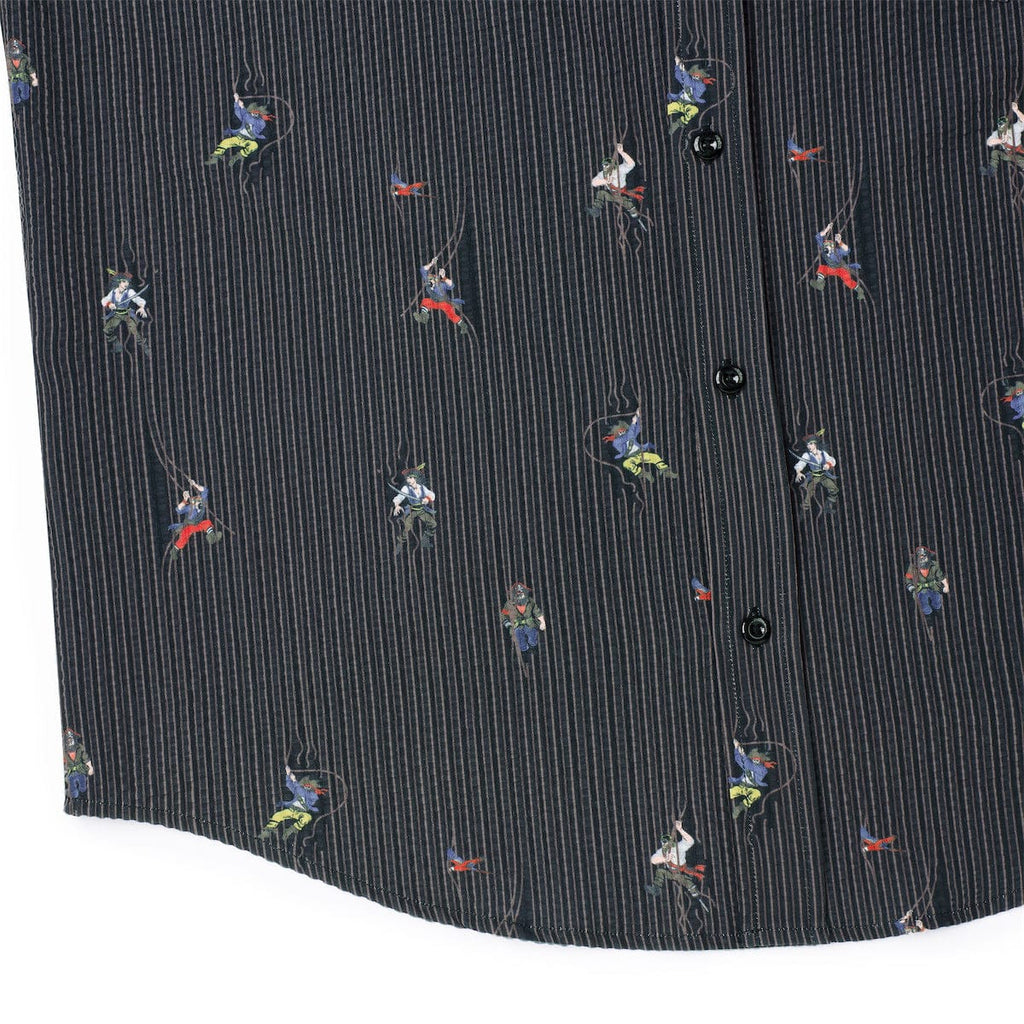 RSVLTS Shiver Me Timbers Stretch Seersucker Short Sleeve Shirt in Black — detail 7