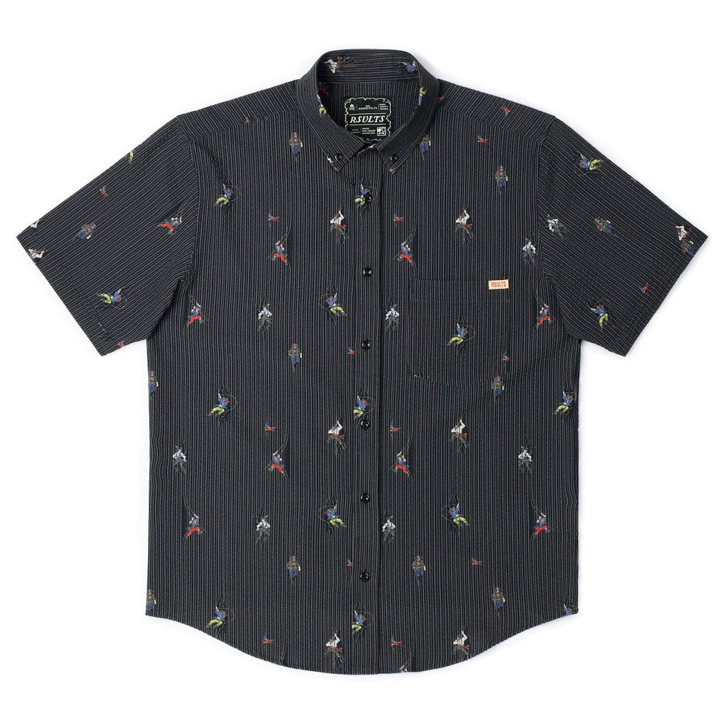 RSVLTS Shiver Me Timbers Stretch Seersucker Short Sleeve Shirt in Black — detail 5