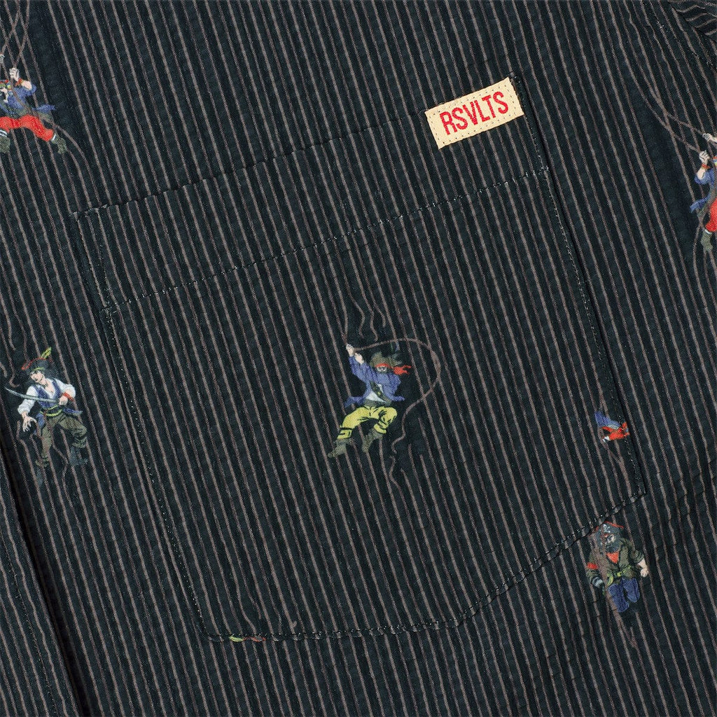 RSVLTS Shiver Me Timbers Stretch Seersucker Short Sleeve Shirt in Black — detail 4