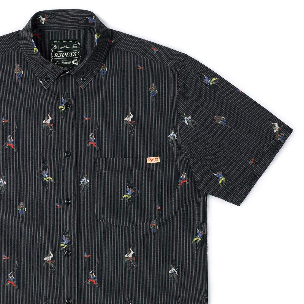 RSVLTS Shiver Me Timbers Stretch Seersucker Short Sleeve Shirt in Black — detail 2