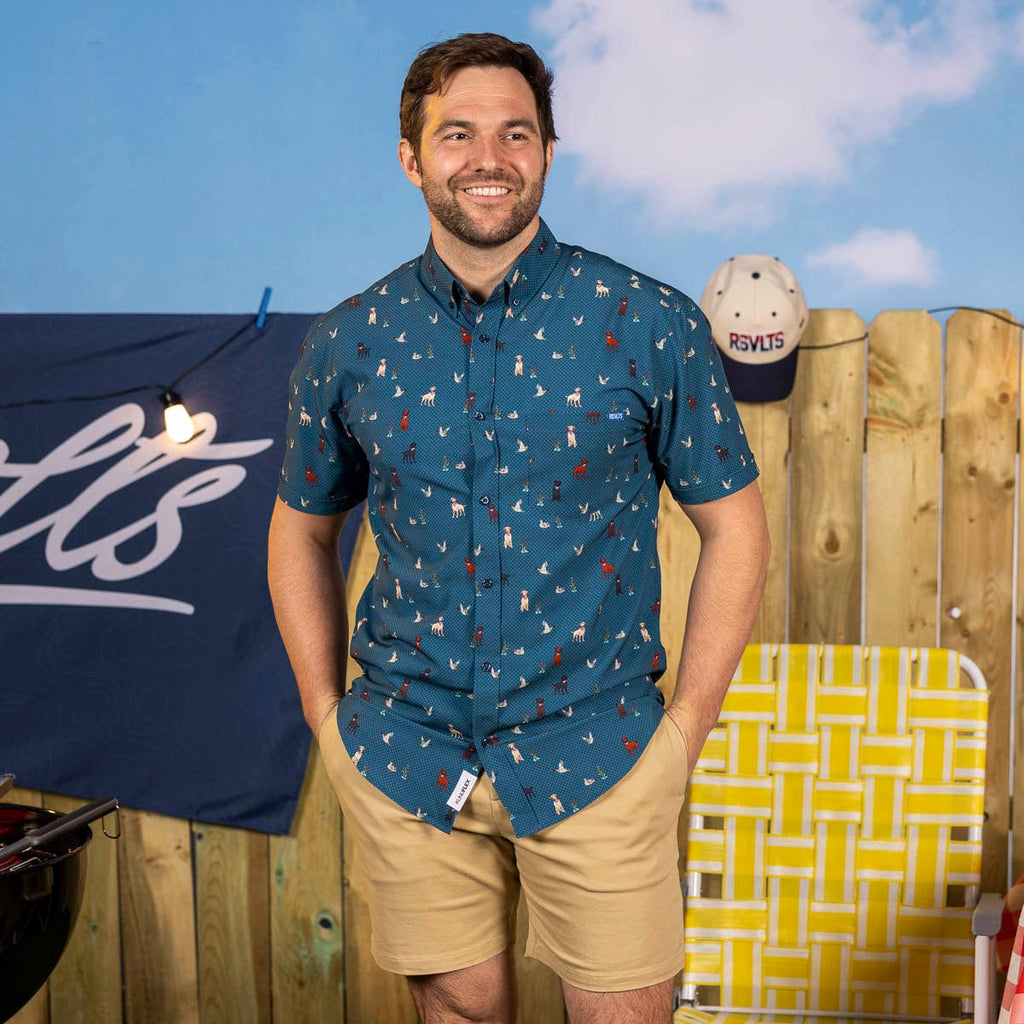 RSVLTS Duck, Duck, Dog! KUNUFLEX Short Sleeve Shirt in Green — detail 6