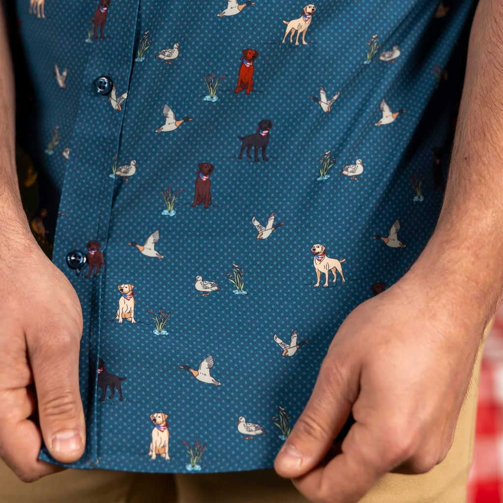 RSVLTS Duck, Duck, Dog! KUNUFLEX Short Sleeve Shirt in Green — detail 4