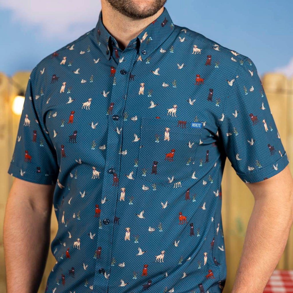 RSVLTS Duck, Duck, Dog! KUNUFLEX Short Sleeve Shirt in Green — detail 3