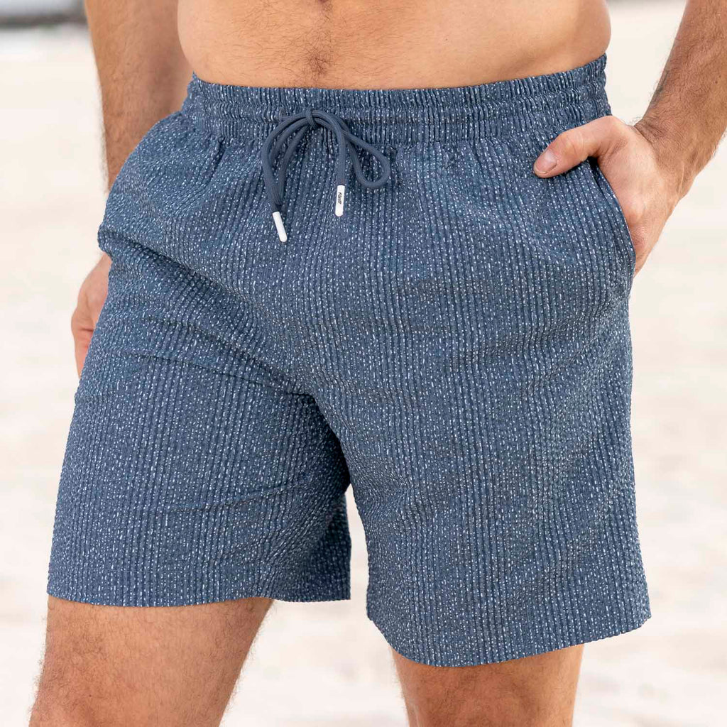 RSVLTS Static Stretch Seersucker Hybrid Shorts in Blue — front view