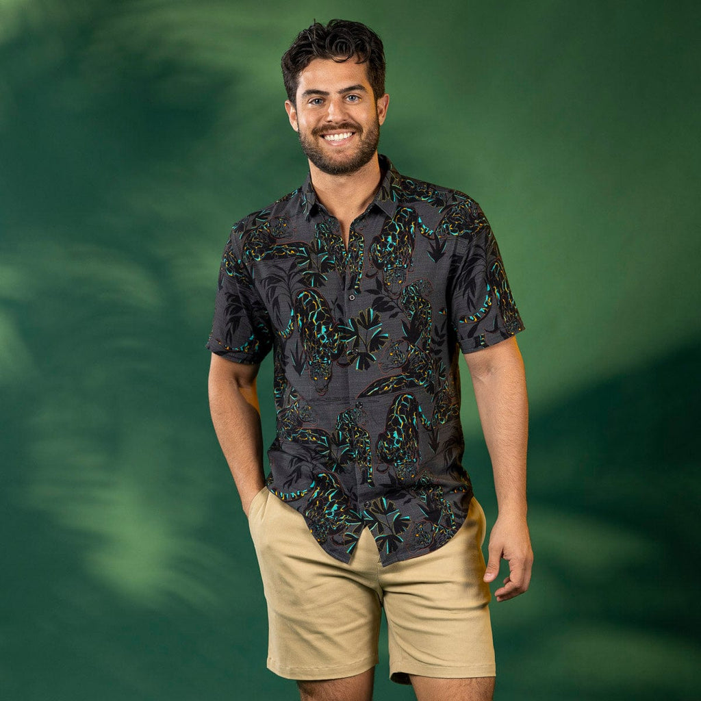 RSVLTS Jag Noir Bamboo Short Sleeve Shirt in Black — detail 7
