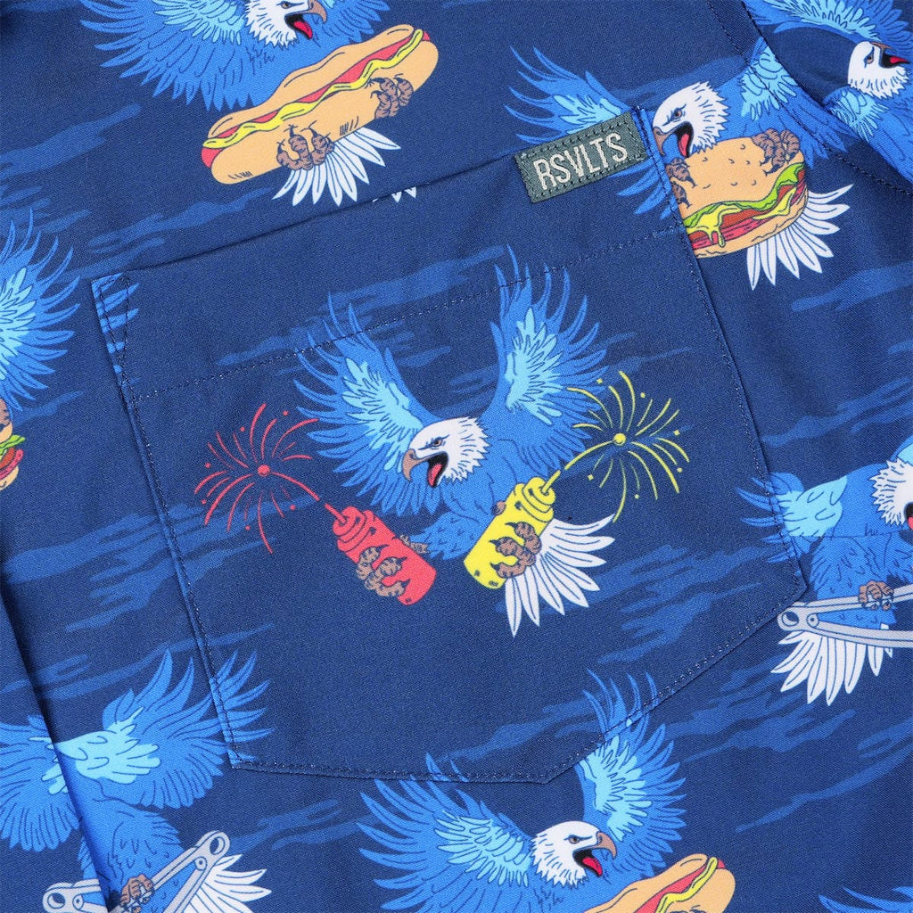 RSVLTS BBQ Wings Women's KUNUFLEX Short Sleeve Shirt in Blue — detail 7