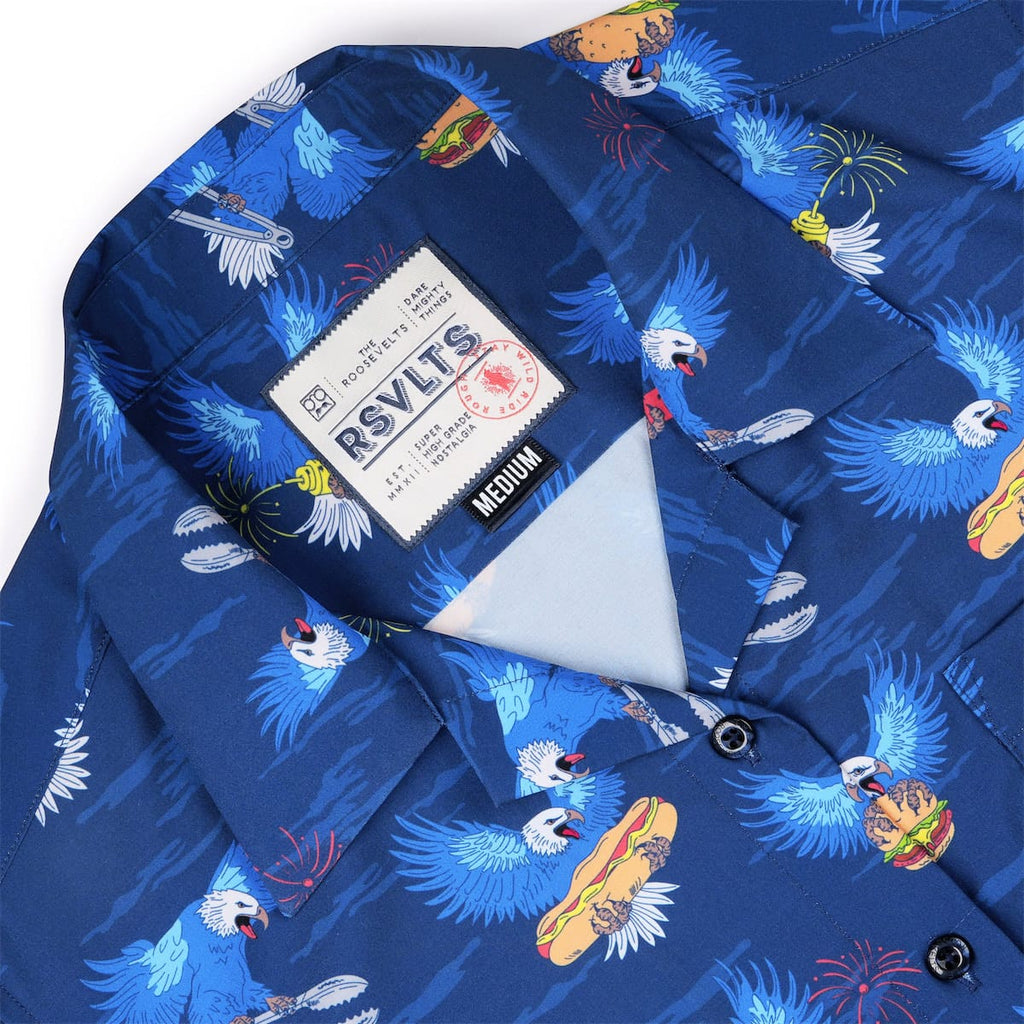 RSVLTS BBQ Wings Women's KUNUFLEX Short Sleeve Shirt in Blue — detail 9