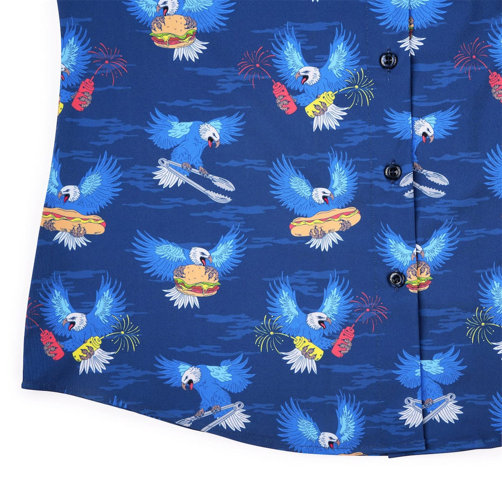 RSVLTS BBQ Wings Women's KUNUFLEX Short Sleeve Shirt in Blue — detail 10