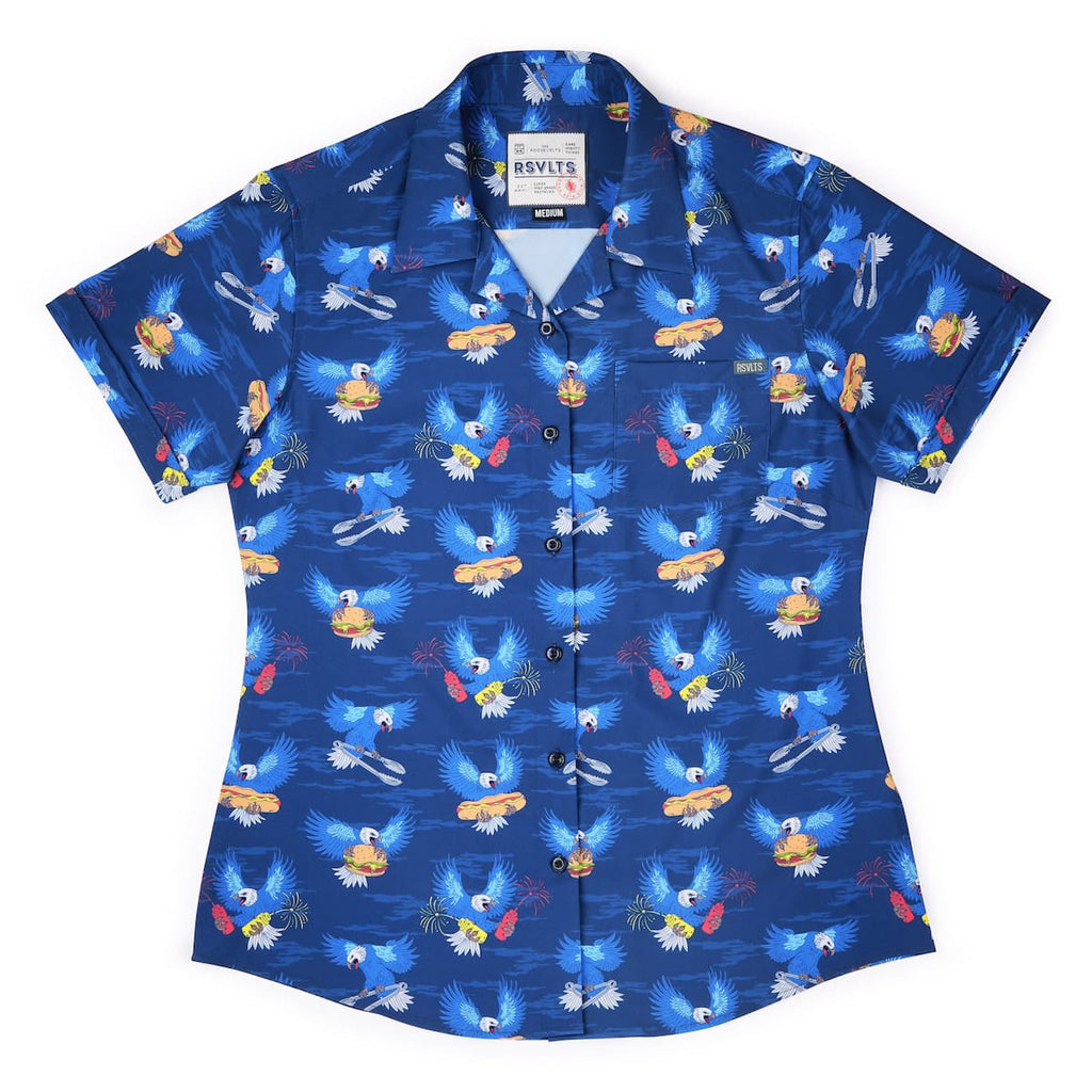 RSVLTS BBQ Wings Women's KUNUFLEX Short Sleeve Shirt in Blue — detail 5
