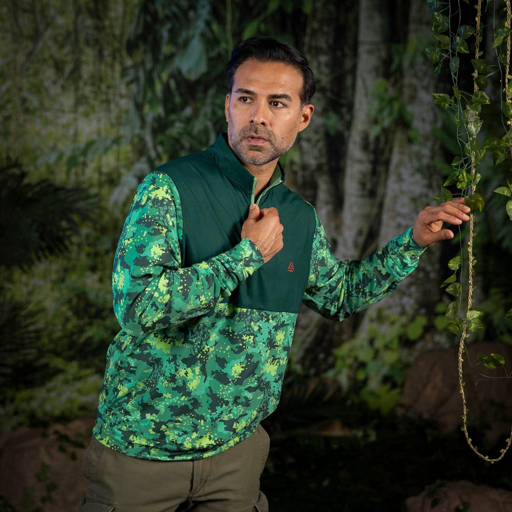 RSVLTS The Jungle Camo Live Quarter Zip in Green — detail 3
