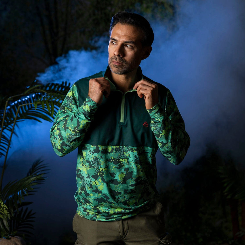 RSVLTS The Jungle Camo Live Quarter Zip in Green — detail 7