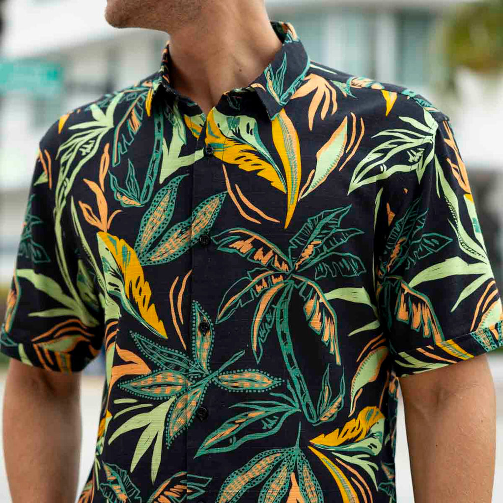 RSVLTS Wild Jungle Bamboo Short Sleeve Shirt in Black — front view