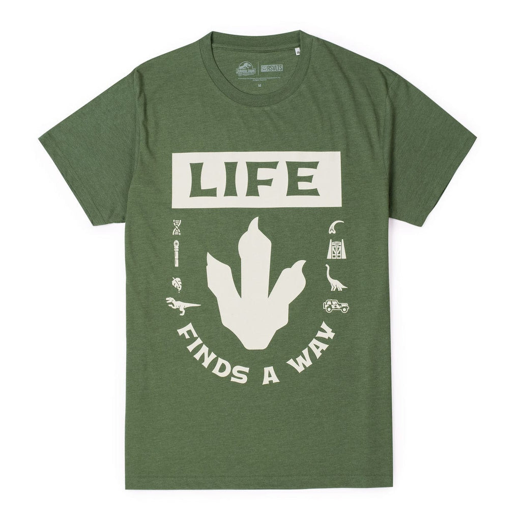 RSVLTS Life Finds a Way Crewneck Tee in Green — front view