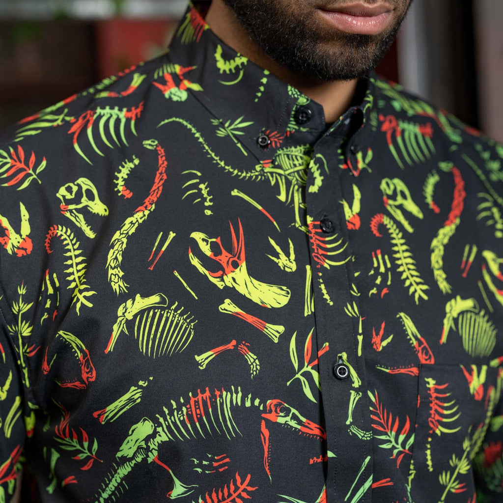 RSVLTS Fossil Records KUNUFLEX Short Sleeve Shirt in Black — detail 3