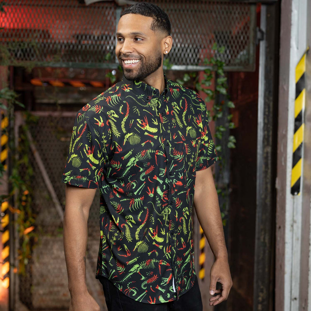 RSVLTS Fossil Records KUNUFLEX Short Sleeve Shirt in Black — detail 2