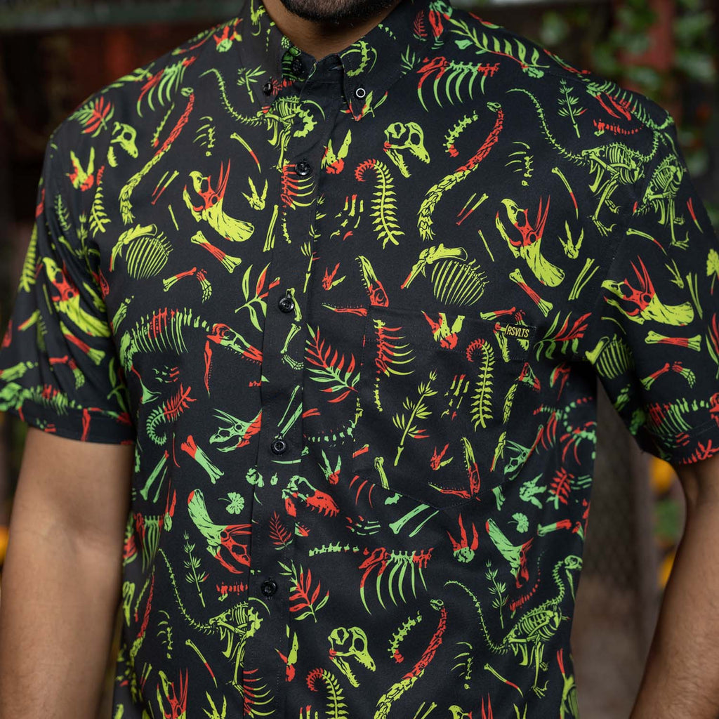 RSVLTS Fossil Records KUNUFLEX Short Sleeve Shirt in Black — detail 4
