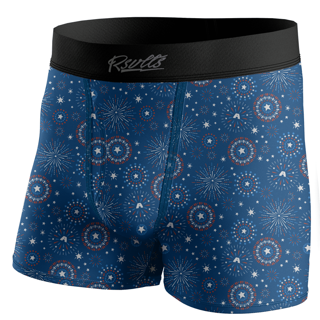 RSVLTS Stars, Stripes and Shields Single-Pack Boxer Briefs in Blue — front view