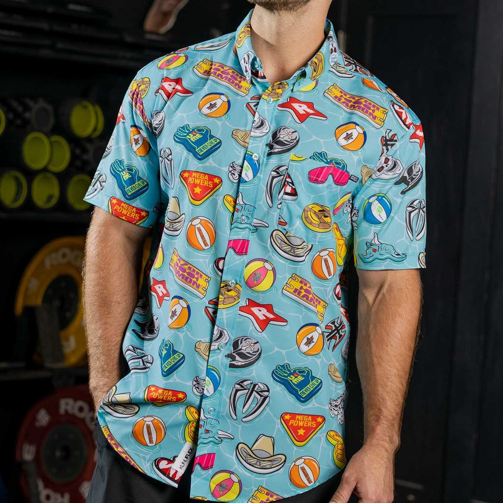 RSVLTS WWE Pool Party KUNUFLEX Short Sleeve Shirt in Blue — detail 3