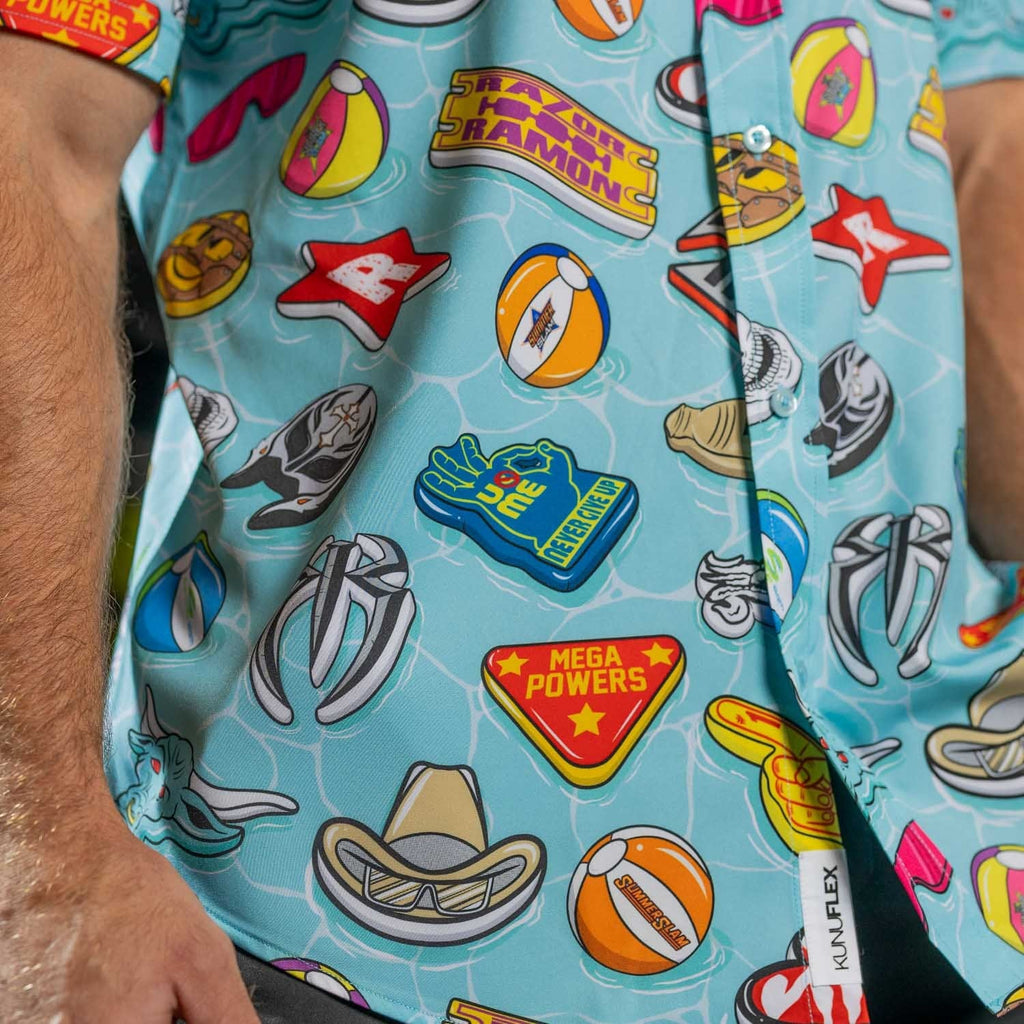 RSVLTS WWE Pool Party KUNUFLEX Short Sleeve Shirt in Blue — detail 5