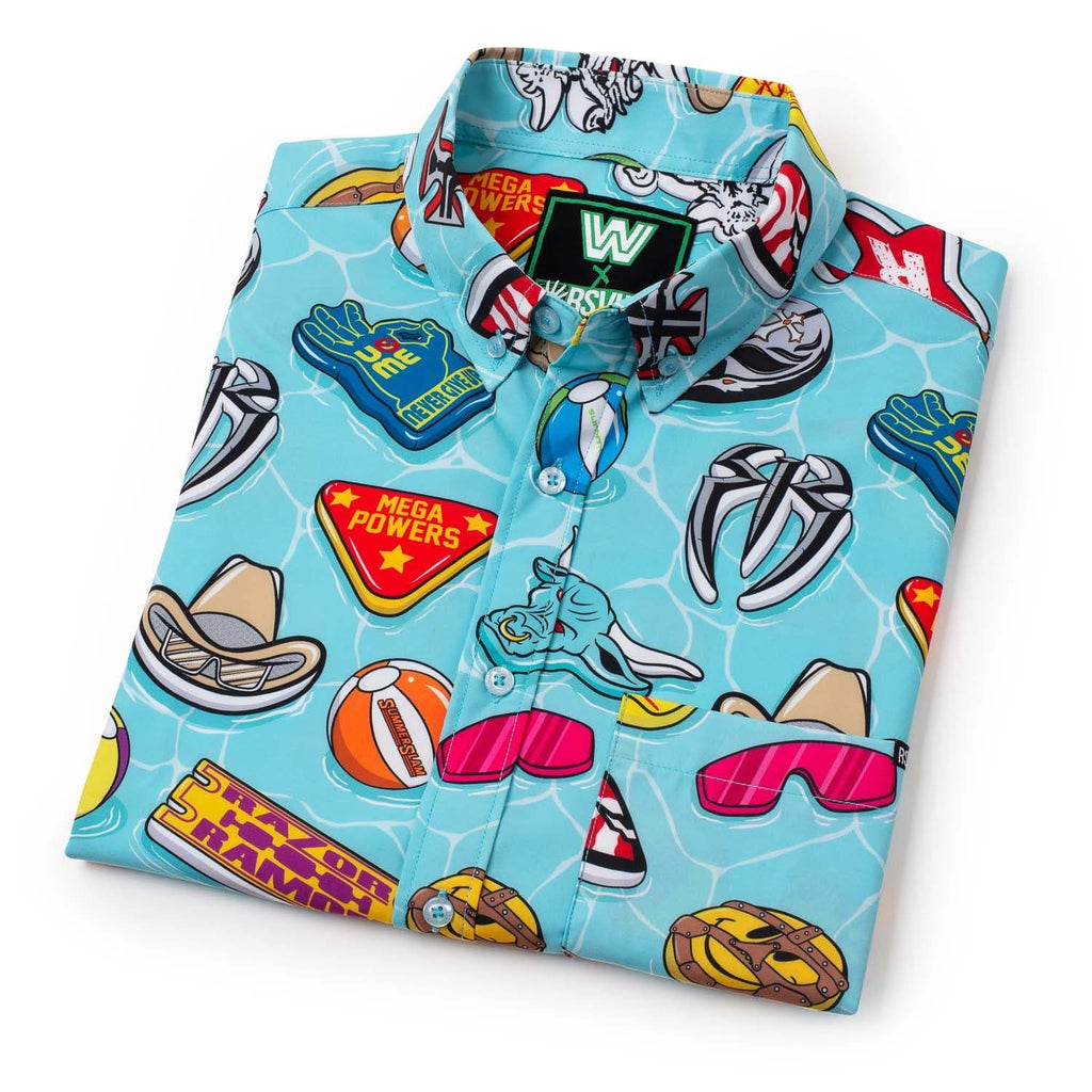 RSVLTS WWE Pool Party KUNUFLEX Short Sleeve Shirt in Blue — detail 10