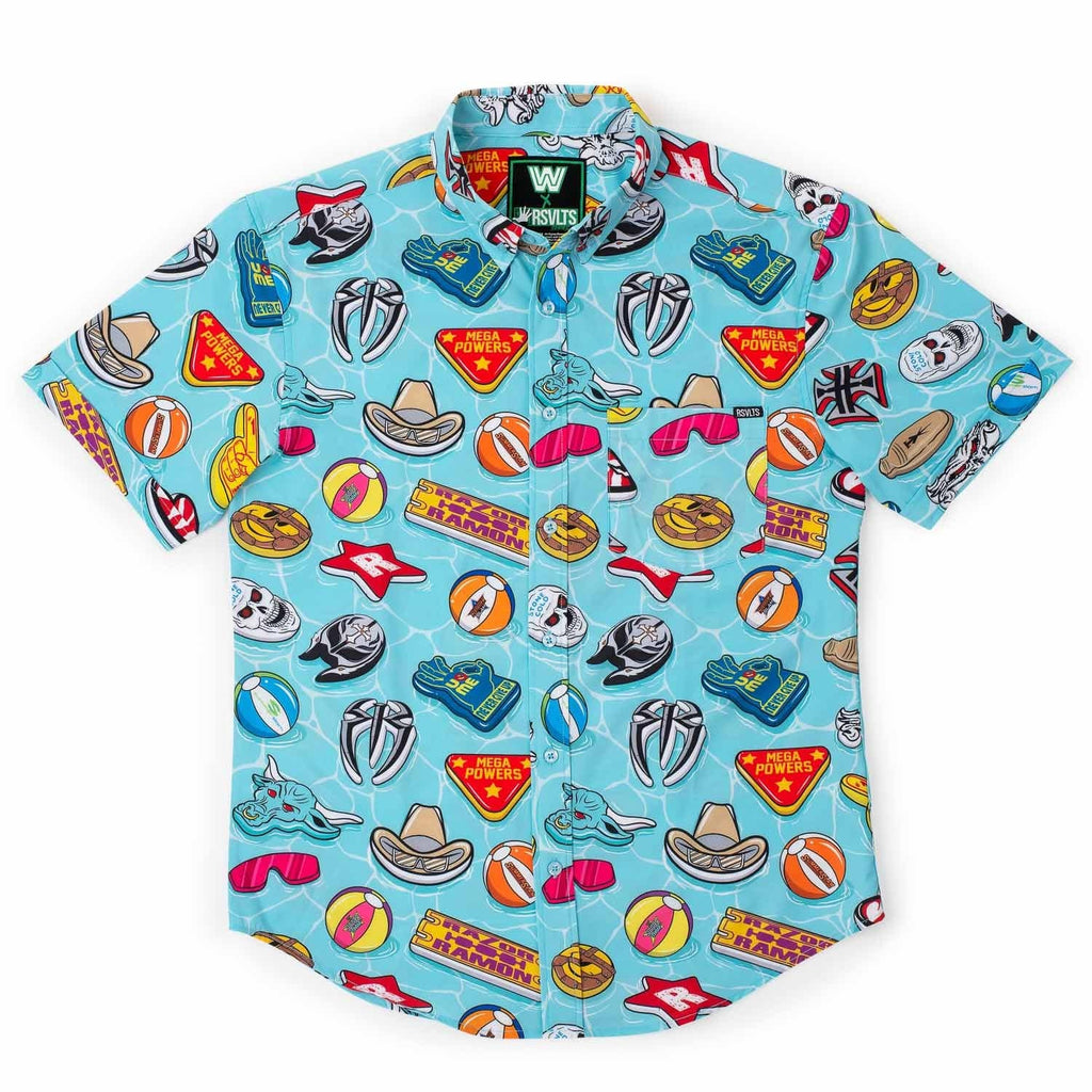 RSVLTS WWE Pool Party KUNUFLEX Short Sleeve Shirt in Blue — detail 4