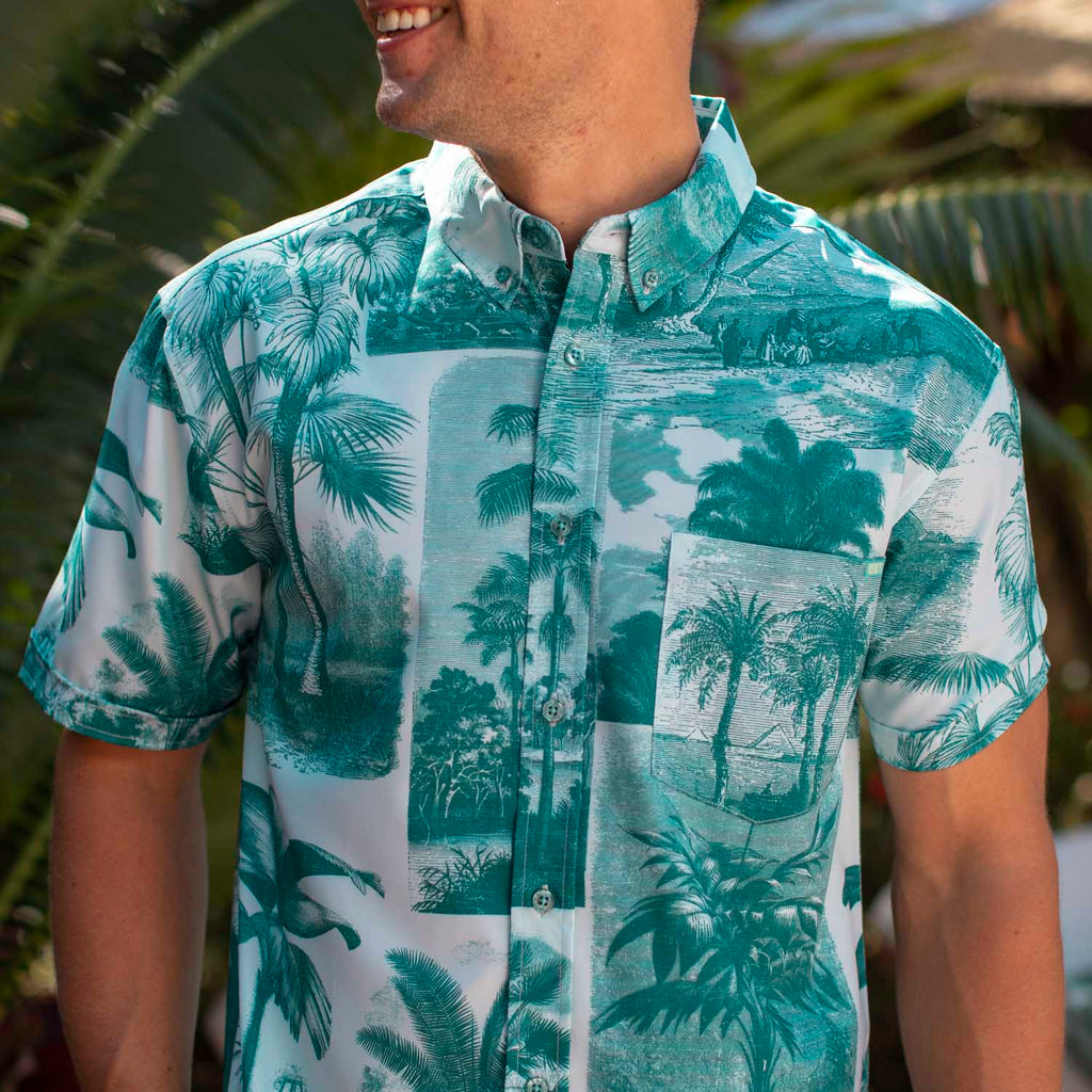 RSVLTS Litho Palms KUNUFLEX Short Sleeve Shirt in Blue — detail 2