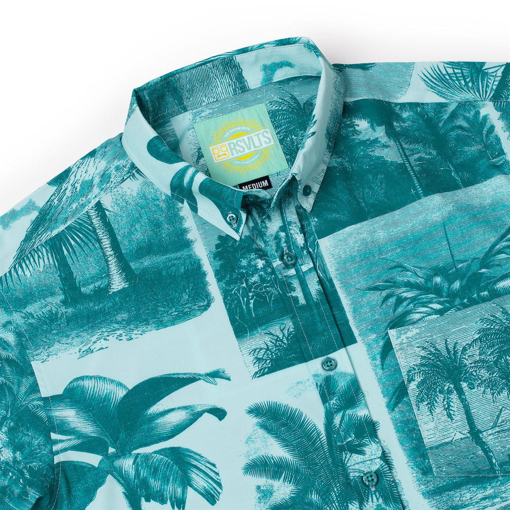 RSVLTS Litho Palms KUNUFLEX Short Sleeve Shirt in Blue — detail 9