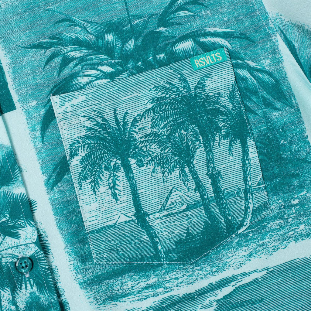 RSVLTS Litho Palms KUNUFLEX Short Sleeve Shirt in Blue — detail 6
