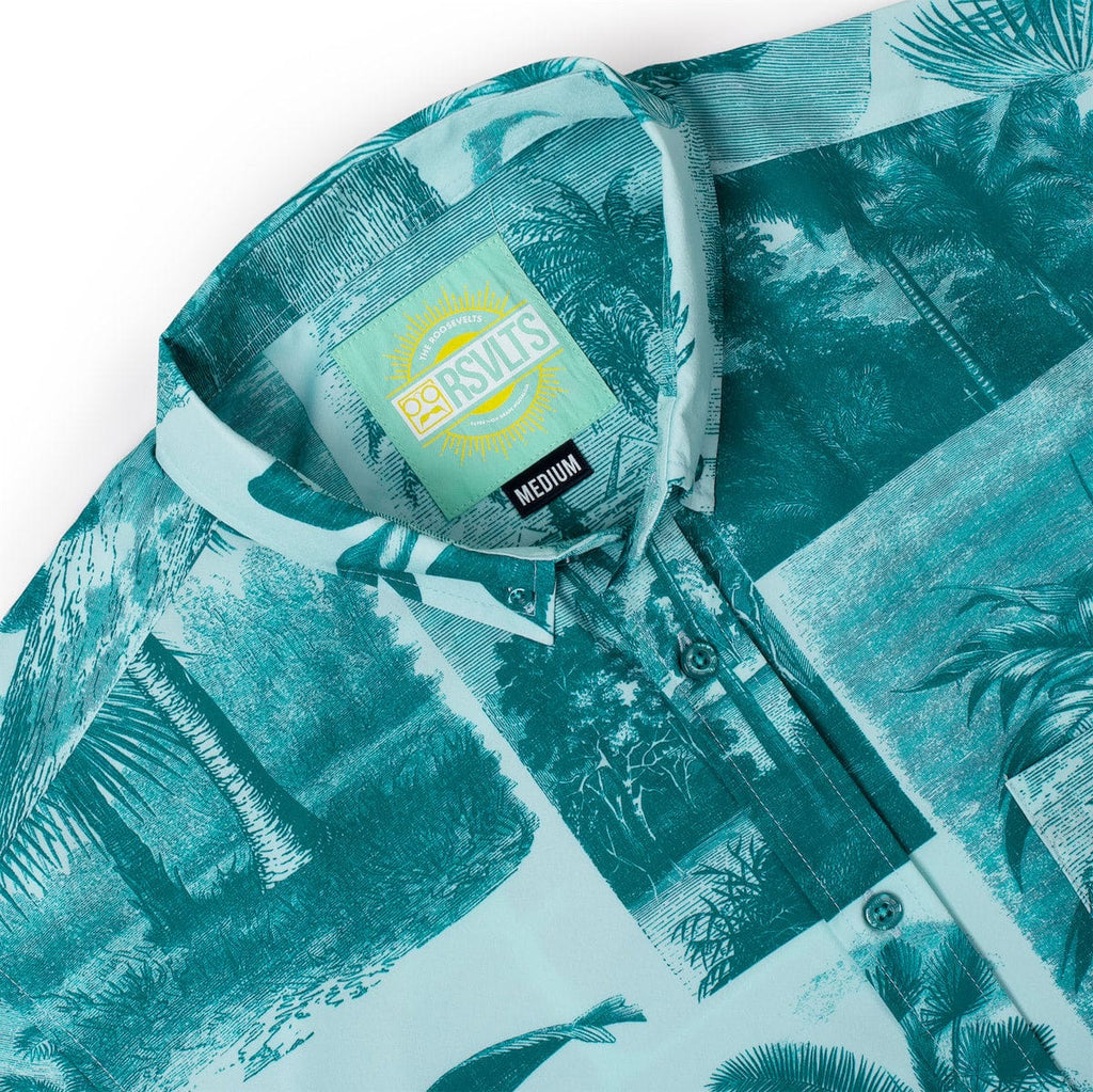 RSVLTS Litho Palms KUNUFLEX Short Sleeve Shirt in Blue — detail 4