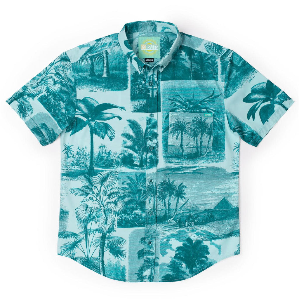 RSVLTS Litho Palms KUNUFLEX Short Sleeve Shirt in Blue — detail 3