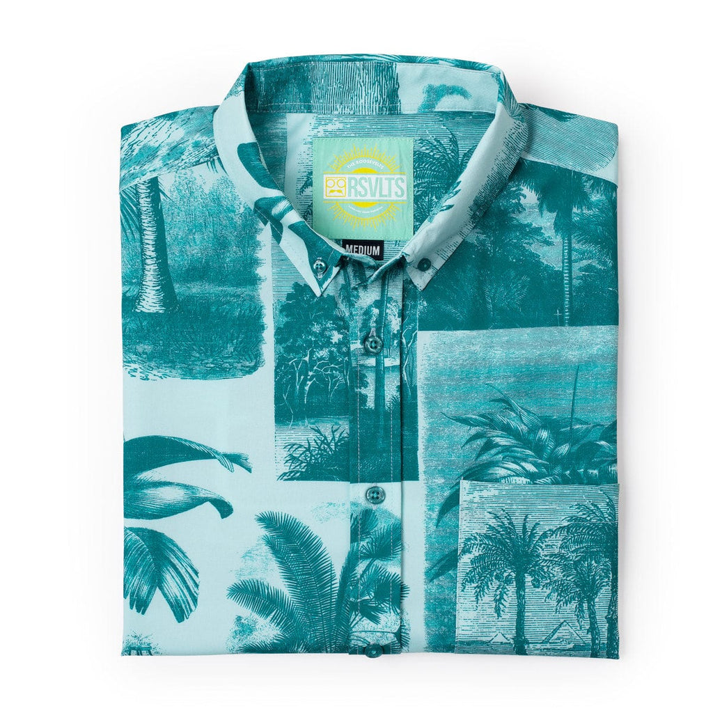 RSVLTS Litho Palms KUNUFLEX Short Sleeve Shirt in Blue — detail 10