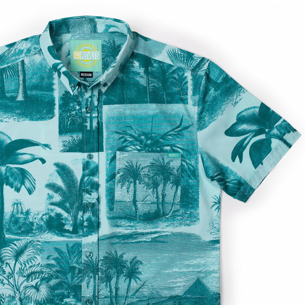 RSVLTS Litho Palms KUNUFLEX Short Sleeve Shirt in Blue — front view