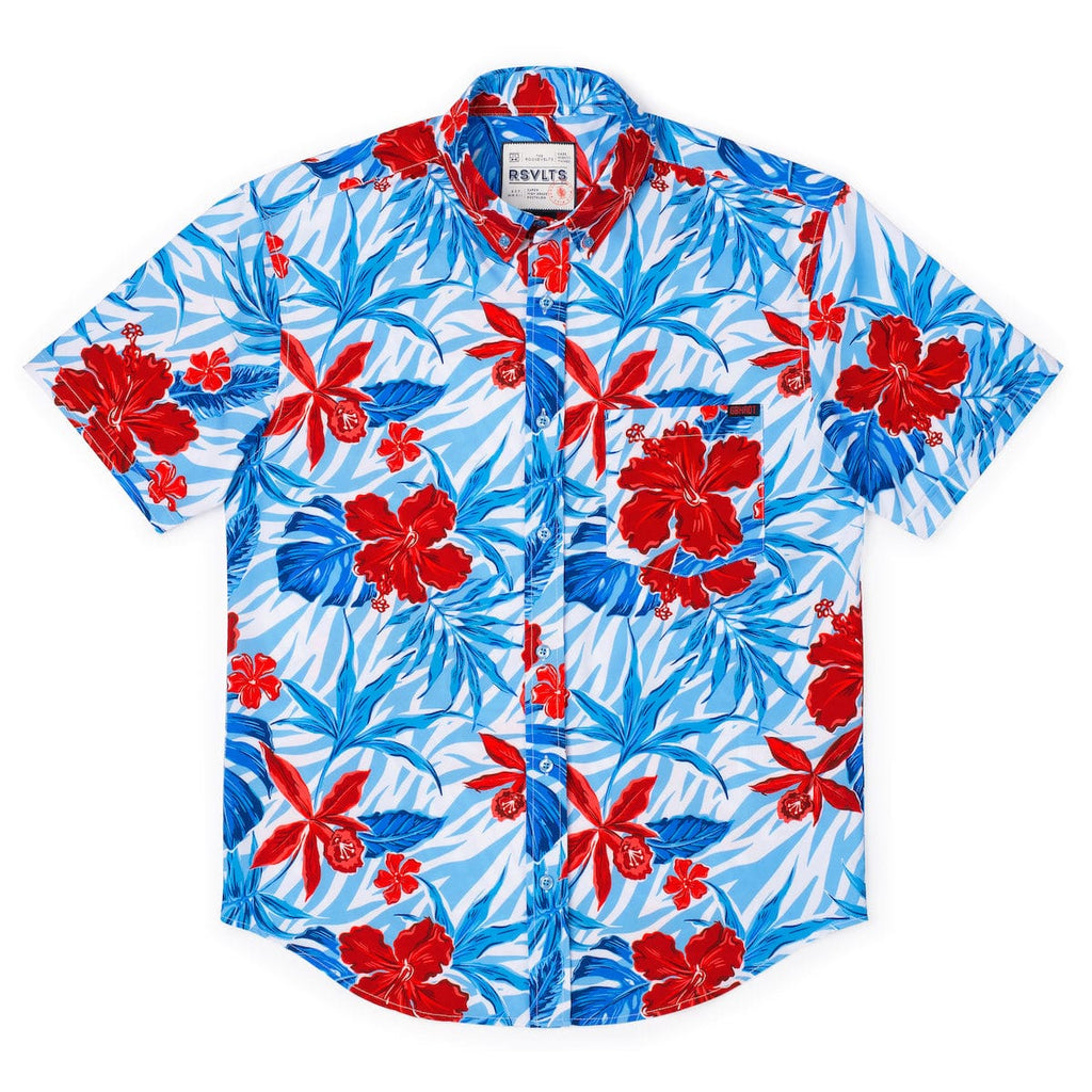 RSVLTS Floral City Steve KUNUFLEX Short Sleeve Shirt in Blue — detail 5