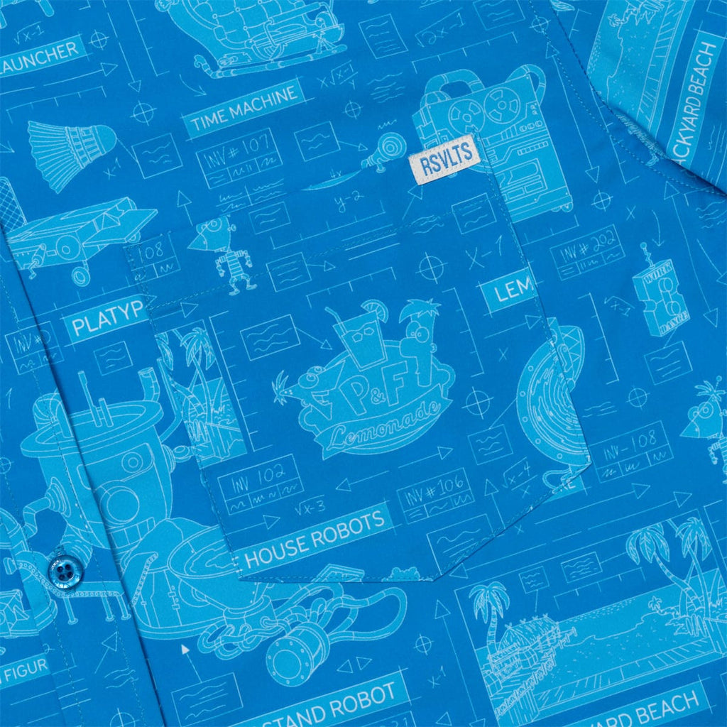 RSVLTS Backyard Blueprints KUNUFLEX Short Sleeve Shirt in Blue — detail 7