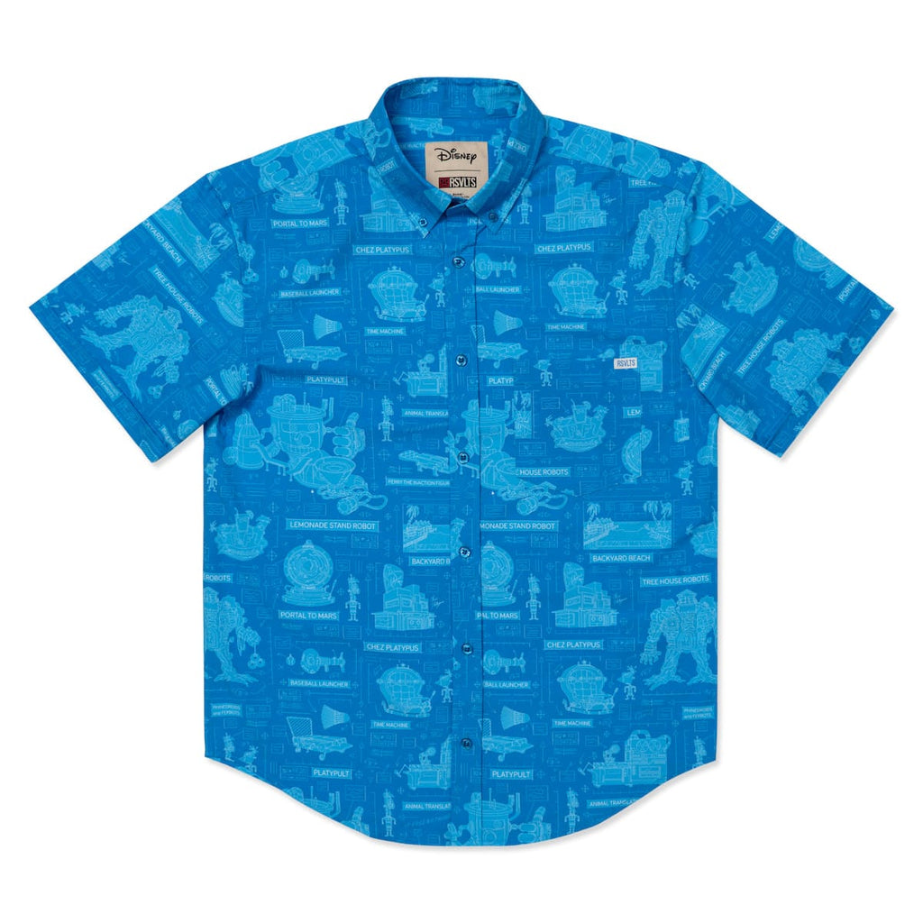 RSVLTS Backyard Blueprints KUNUFLEX Short Sleeve Shirt in Blue — detail 9