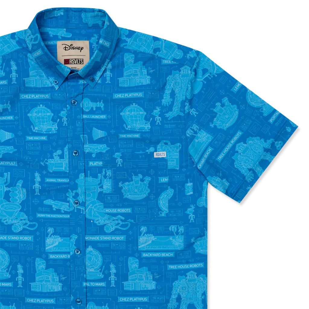 RSVLTS Backyard Blueprints KUNUFLEX Short Sleeve Shirt in Blue — detail 5
