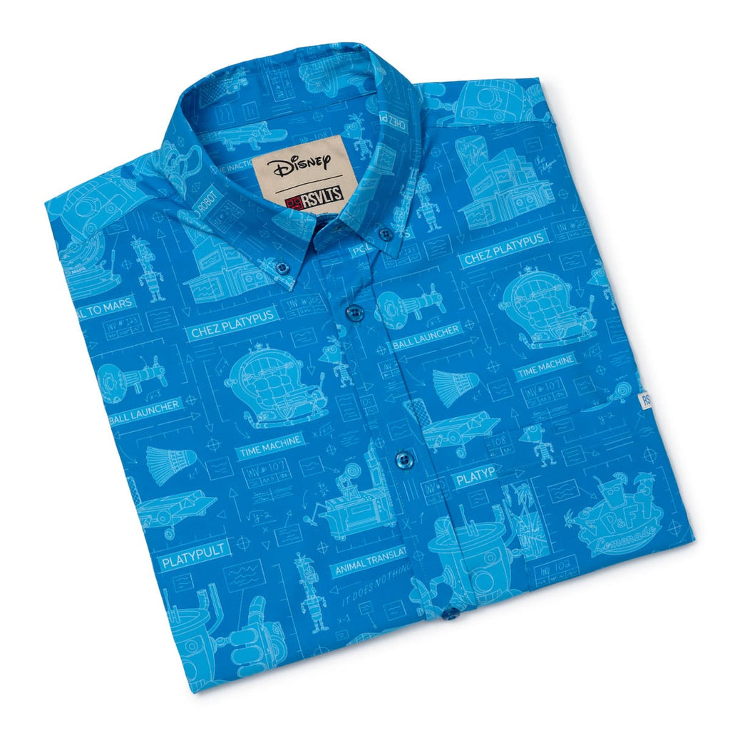 RSVLTS Backyard Blueprints KUNUFLEX Short Sleeve Shirt in Blue — detail 12
