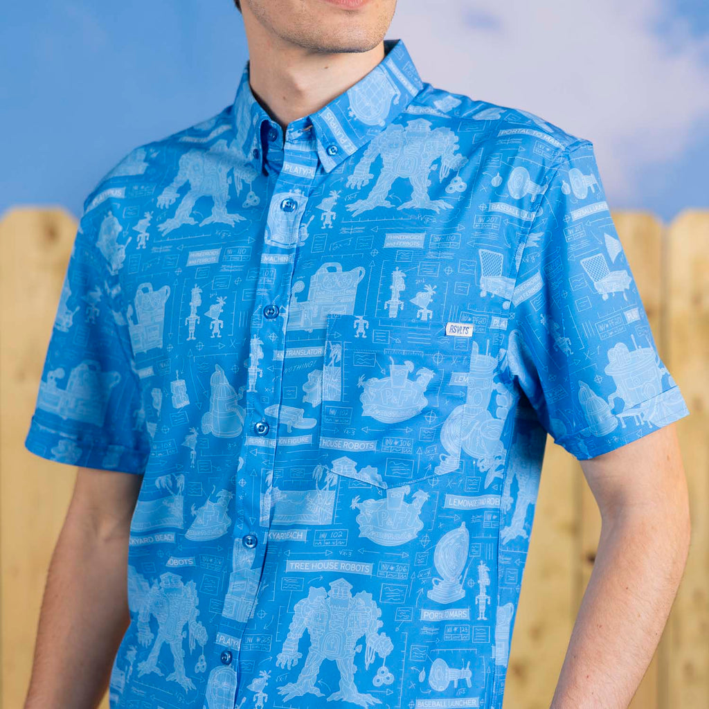RSVLTS Backyard Blueprints KUNUFLEX Short Sleeve Shirt in Blue — detail 8